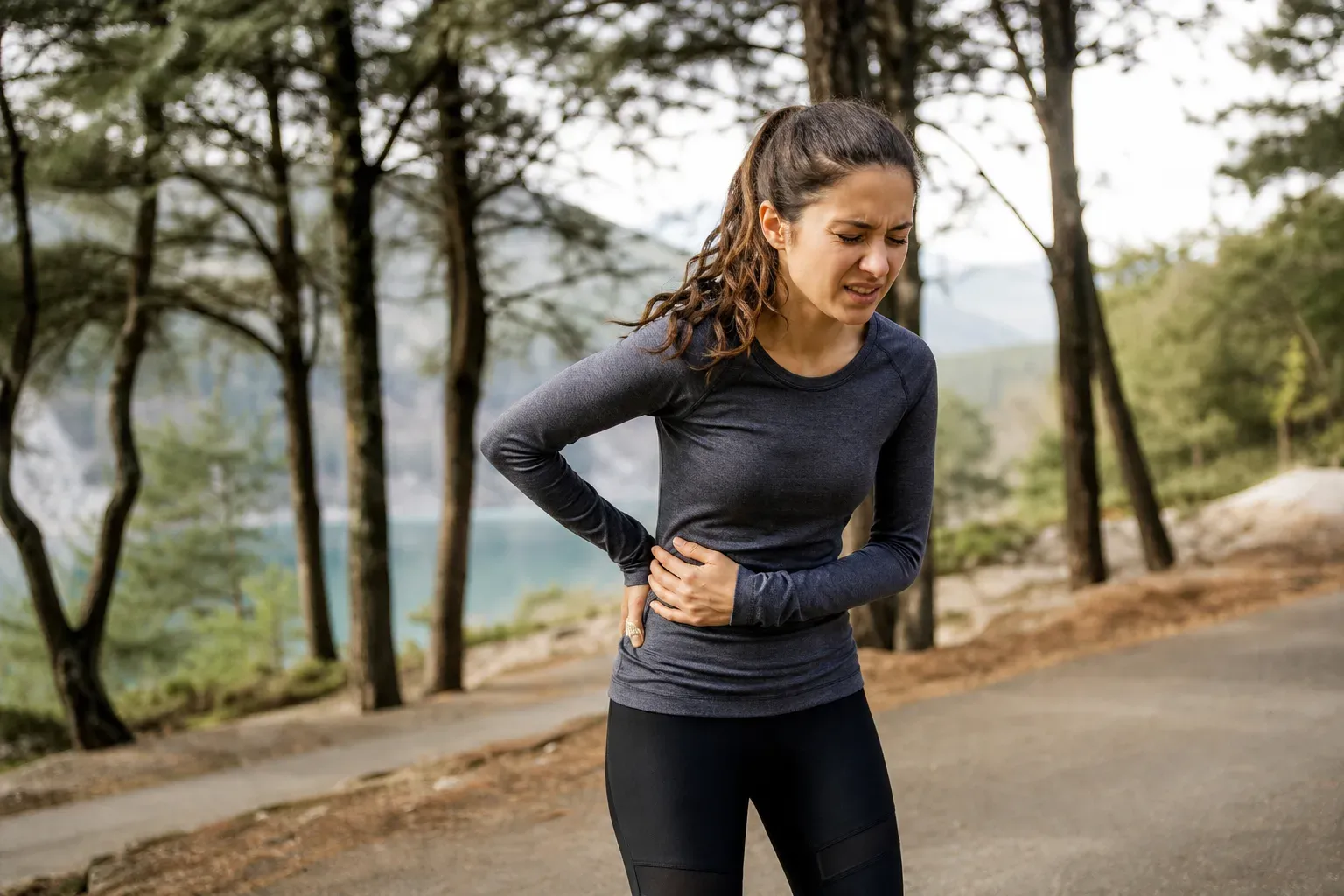 Coureur en pleine foulée sur un chemin, lumière naturelle du matin