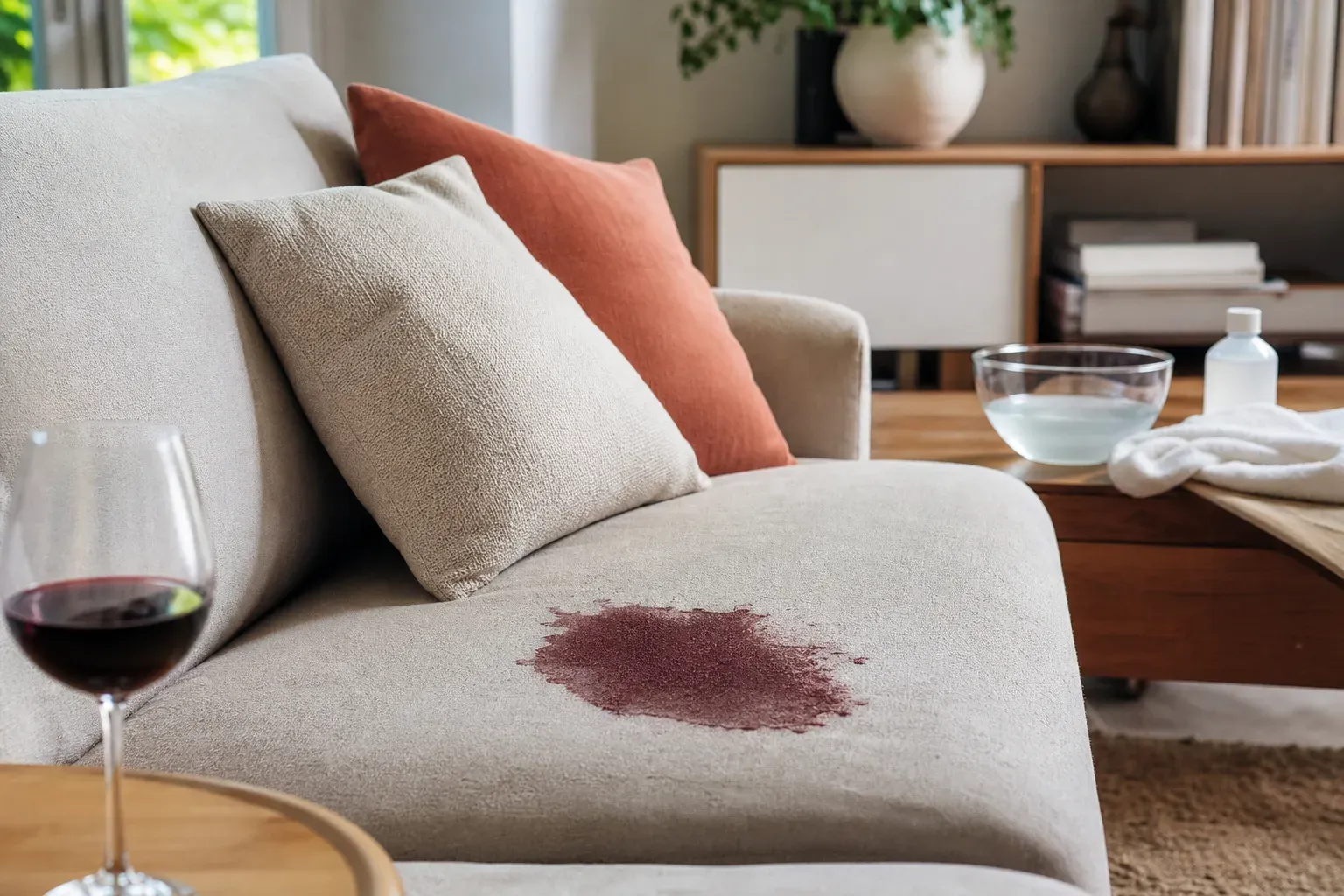 Tache de vin rouge sur canapé en tissu : comment l'enlever